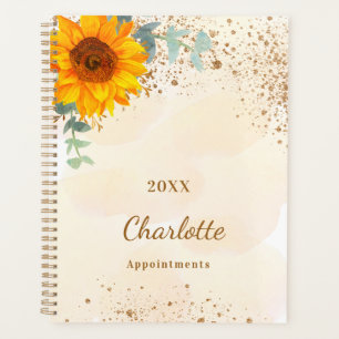 Agenda Monograma de ouro glitter de eucalipto de girassol