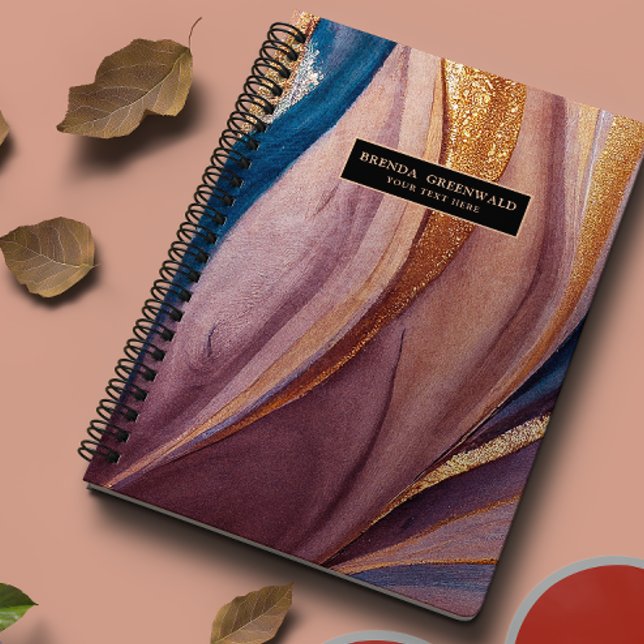Agenda Monograma de ouro rosa azul-terracotta moderno (Criador carregado)