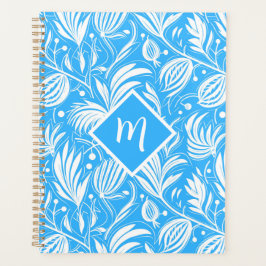 Agenda Monograma de Padrão Floral Tropical Azul