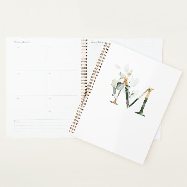 Agenda Monograma de Planner de Casamento M Elegante Green (Exibição)
