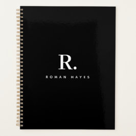 Agenda Monograma de Ponto Preto e Branco Moderno Minimali