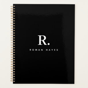 Agenda Monograma de Ponto Preto e Branco Moderno Minimali