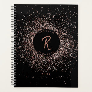 Agenda Monograma de quadro brilhante preto e Dourado cor-