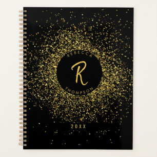 Agenda Monograma de quadro de brilho Dourado e preto