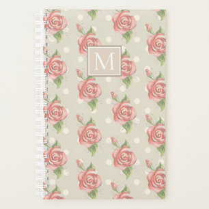 Agenda Monograma de Rosas e Pontos Rosa bonito