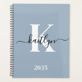 Agenda Monograma de Script Azul Elegante Dusty