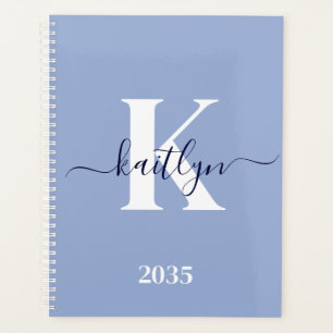 Agenda Monograma de Script Azul Moderno