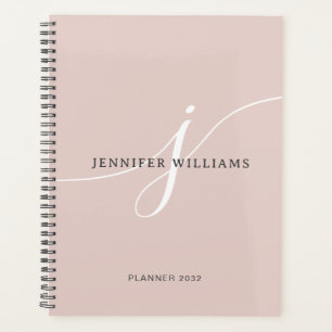 Agenda Monograma de Script Branco Cor-de-rosa-claro e sim