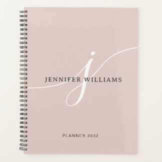 Agenda Monograma de Script Branco Cor-de-rosa-claro e sim