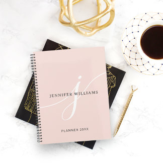 Agenda Monograma de Script Branco Cor-de-rosa-claro e sim