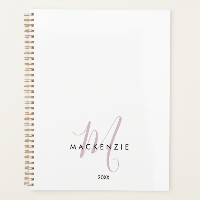 Agenda Monograma de Script Cor-de-Rosa Blush Branco Moder (Frente)
