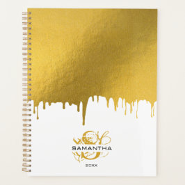 Agenda Monograma de Script de Drives Metálicos Dourados d