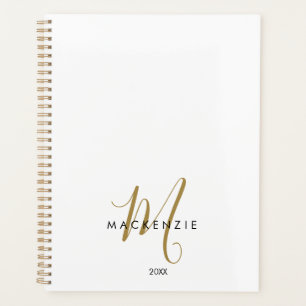 Agenda Monograma de Script Dourado Branco Moderno Elegant