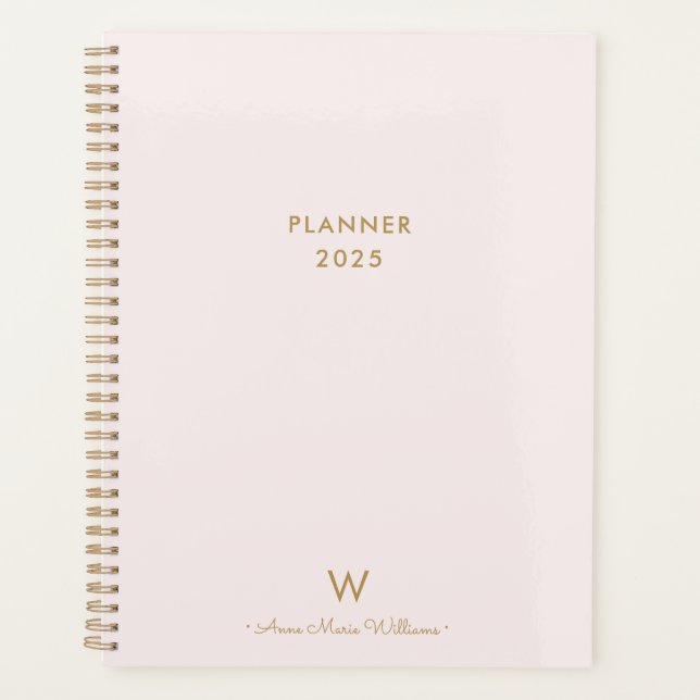 Agenda Monograma de Script Dourado Cor-de-rosa-Blush Mode (Frente)
