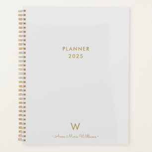 Agenda Monograma de Script Dourado de Cinza Moderna