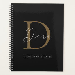 Agenda Monograma de Script Dourado de Mídia Negra Chic Mi