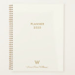 Agenda Monograma de Script Dourado do Marfim Moderno<br><div class="desc">Planeador de Monograma de Script Dourado Moderno de Marfim. Um design monograma moderno e elegante,  com tipografia de guiões minimalistas dourados e escrita à mão,  e tipografia de blocos sans serif num fundo elegante de marfim pastel pálido. O monograma e o nome podem ser facilmente personalizados.</div>