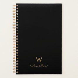 Agenda Monograma de Script Dourado Preto Moderno