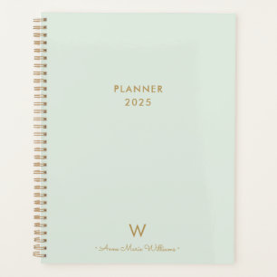 Agenda Monograma de Script Dourado Verde do Moderno Sage