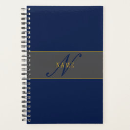 Agenda Monograma de Script Elegante Marinho Escuro Cinza