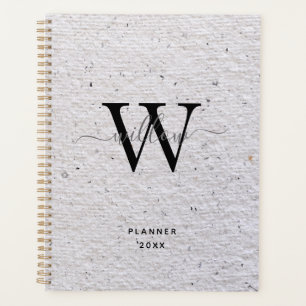 Agenda Monograma de Script em Papel Impresso em Cinza Rú