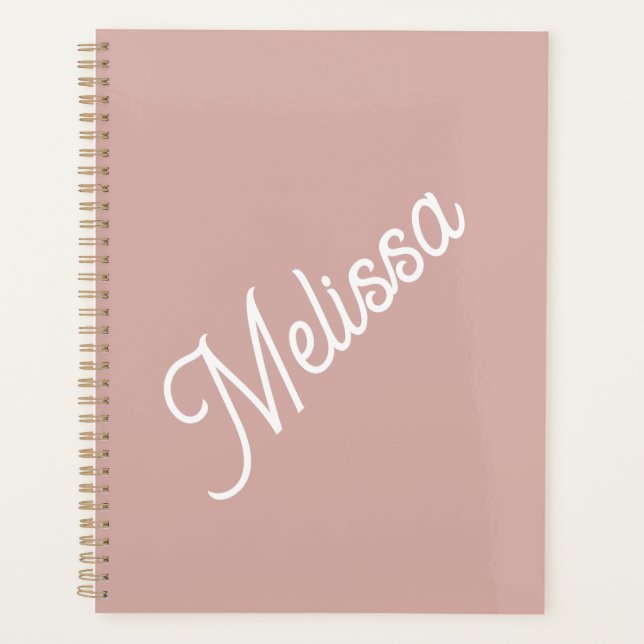 Agenda Monograma de script, rosa-pincel moderno (Frente)