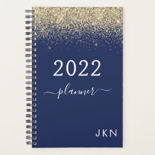 Agenda Monograma de Sparkle Azul Brilhante Azul 2022, Mar