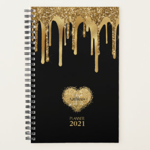 Agenda Monograma de Tinta Dourada Negra