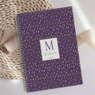 Agenda Monograma de Trendência Moderna de Raindrop Dourad