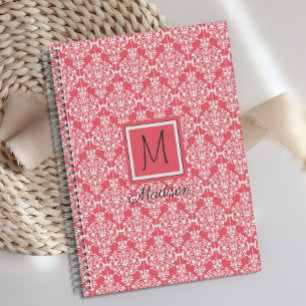 Agenda Monograma de Trendy do Damasco Branco e Rosa
