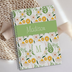 Agenda Monograma de Trendy Girly Floral Verde Amarelo