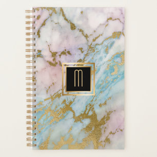 Agenda Monograma de Turquesa Dourada Marble Pale