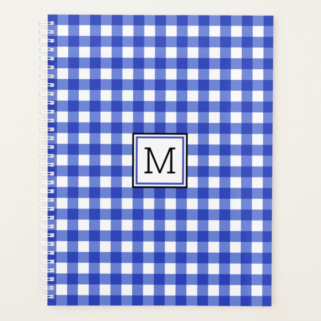 Agenda Monograma de Verificação de Gingham Azul (Frente)