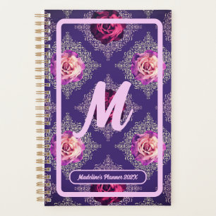 Agenda Monograma do Ano Citação Rosa Roxa Romântica Amor