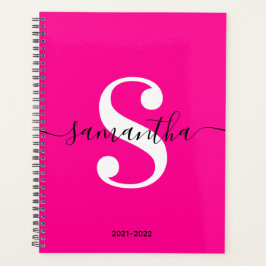 Agenda Monograma do estilo moderno branco e preto magenta