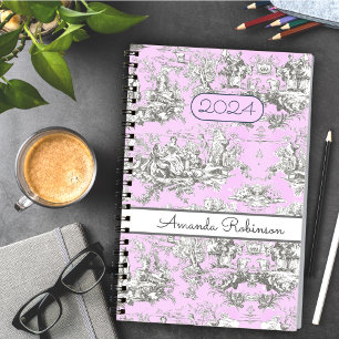 Agenda Monograma do lago floral, cor-de-rosa, de jouy