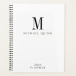 Agenda Monograma do Masculine Business ProfessionaI<br><div class="desc">Um nome preto masculino moderno e um monograma inicial em branco,  para o seu planejador de negócios com uma fonte moderna Industrial Roman. Adicione uma nota manuscrita especial com o logotipo do seu próprio nome. Estilo simples e minimalista. Solicite maiores quantidades para obter maior economia.</div>