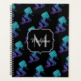 Agenda Monograma do Mermaid aqua blue ombre Sparkles
