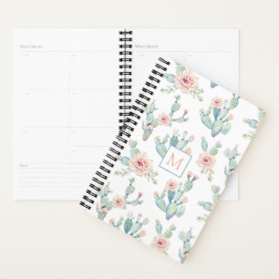 Agenda Monograma do padrão Boho Cactus Elegante