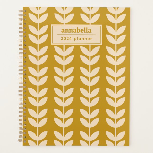 Agenda Monograma do Padrão Folha da Mama Retro (Frente)