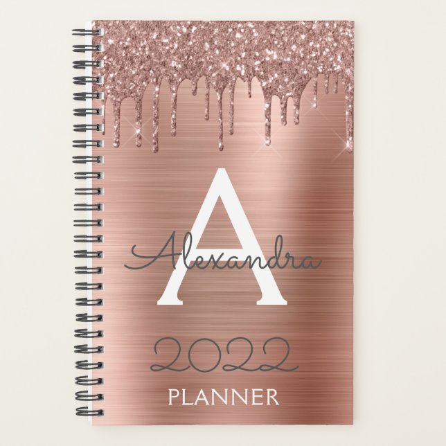 Agenda Monograma do Sparkle cor-de-rosa-claro-claro-Doura (Frente)