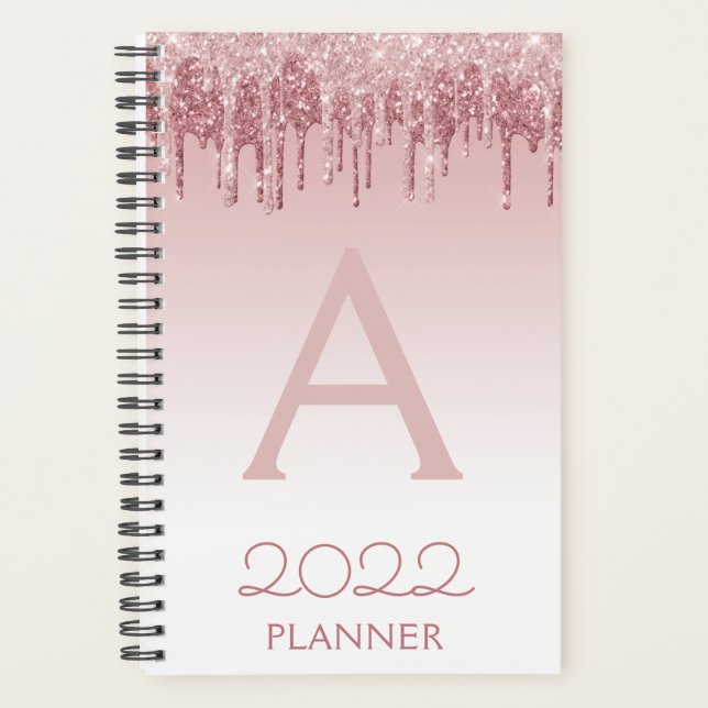 Agenda Monograma do Sparkle cor-de-rosa-claro-claro-Doura (Frente)