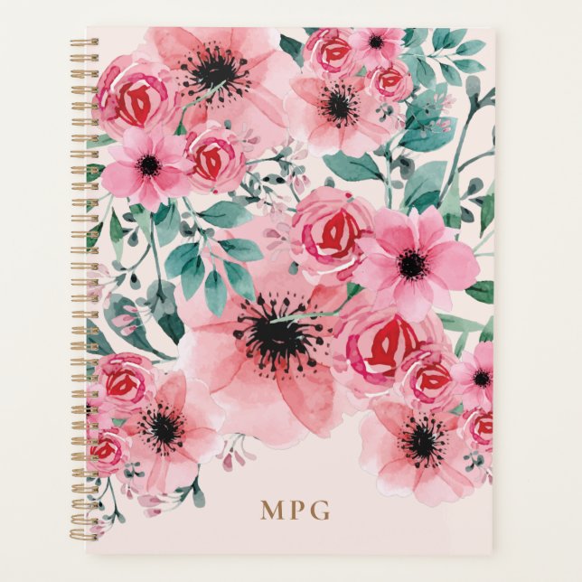 Agenda Monograma Doce e Elegante Forma Floral (Frente)