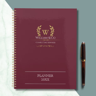 Agenda Monograma Dourado Clássico Laurel Wreath Burgundy