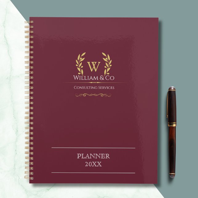 Agenda Monograma Dourado Clássico Laurel Wreath Burgundy (Criador carregado)