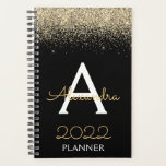 Agenda Monograma Dourado com brilho preto 2022, luxo mode<br><div class="desc">Nome do Monograma e Notebook Espiral Inicial da Glitter Glitter Glitter 2022 Dourado e Preto. Isto faz o doce e perfeito aniversário de 16 anos,  casamento,  chá de panela,  aniversário,  chá de fraldas ou festa de solteira presente para alguém que ama luxo de luxo e estilos quíticos.</div>