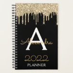 Agenda Monograma Dourado com brilho preto 2022 Moderno<br><div class="desc">Nome do Monograma e Notebook Espiral Inicial da Glitter Glitter Glitter 2022 Dourado e Preto. Isto faz o doce e perfeito aniversário de 16 anos,  casamento,  chá de panela,  aniversário,  chá de fraldas ou festa de solteira presente para alguém que ama luxo de luxo e estilos quíticos.</div>