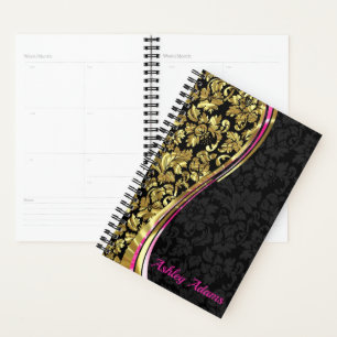 Agenda Monograma Dourado Damasco Metálico