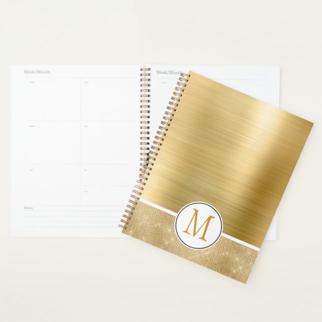 Agenda Monograma Dourado de brilho Sparkle (Exibição)