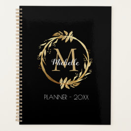 Agenda Monograma Dourado de cupão Elegante Preto